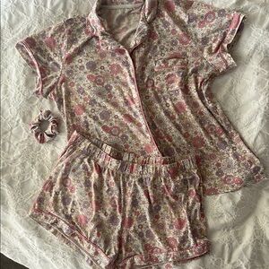 Tahari Pink and White Pajama Set with Ruffled Details